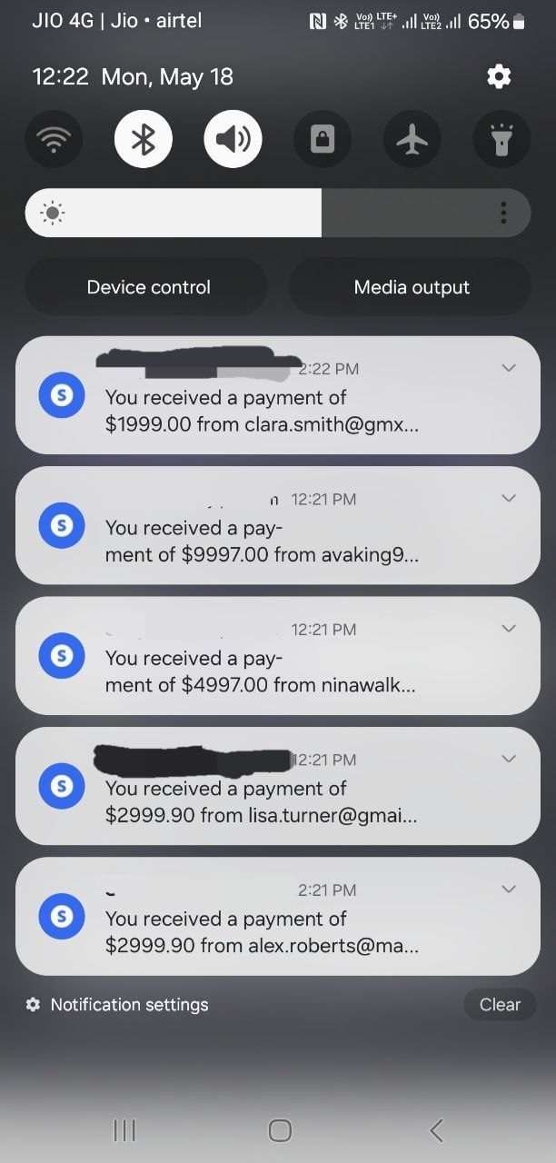 Phone notifications of received payments